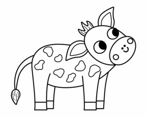 Vector black and white calf icon. Cute cartoon little cow illustration for kids. Farm baby animal isolated on white background. Cattle picture or coloring page for children.