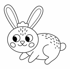 Vector black and white rabbit icon. Cute cartoon hare line illustration for kids. Farm animal isolated on white background. Bunny picture or coloring page for children.
