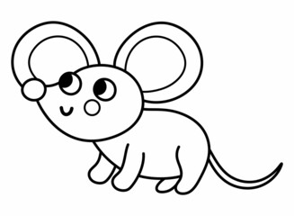 Vector black and white mouse icon. Cute cartoon mousy illustration for kids. Outline farm animal isolated on white background. Coloring page or picture for children.