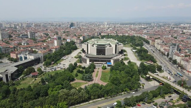 Aerial view of National Palace of Culture in city of Sofia, Bulgaria