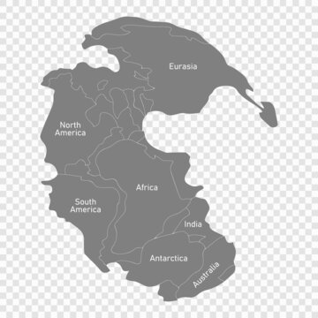Map of Pangaea with borders of continents