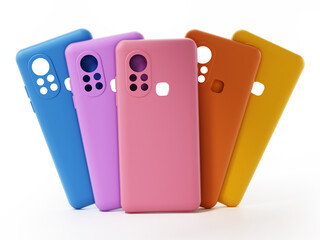 Silicone smartphone covers isolated on white background. 3D illustration