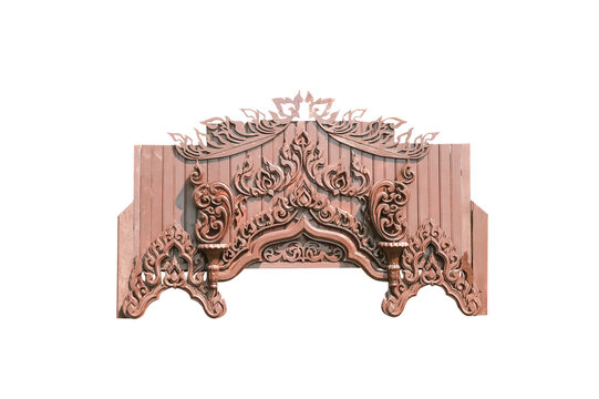 recommend clip art: Wood gable roof frame,with engraving flower crafts patterns isolated on white background , clipping path