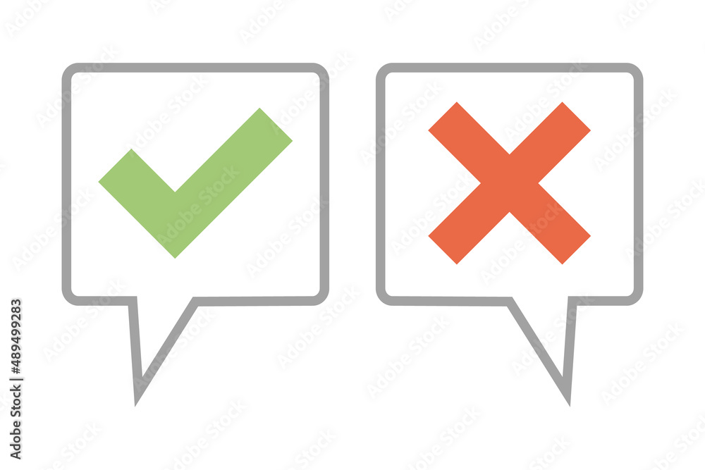 Poster check mark callouts and cross mark callouts. affirmative and negative. editable vectors.