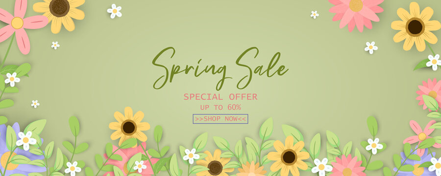 Flat design spring sale horizontal banner