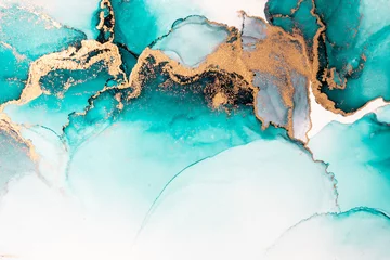 Foto op Plexiglas Oceaan blauwe abstracte achtergrond van marmer vloeibare inkt kunst schilderij op papier. Afbeelding van originele kunstwerken aquarel alcohol inkt verf op hoge kwaliteit papier textuur. © Summit Art Creations