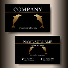 Modern business card template design. Company contact card. A two-sided image of a business card with a logo and contact details. Vector illustration.