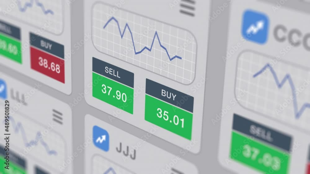 Poster close-up of a computer screen, web interface for a financial app, realtime stock market data and cha