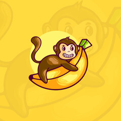 Monkey and Banana Cartoon Character