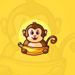 Monkey and Banana Cartoon Character