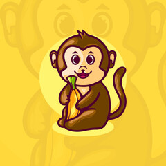 Monkey and Banana Cartoon Character
