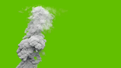 grey pollution smoke column from urban fire on green screen, isolated - industrial 3D illustration