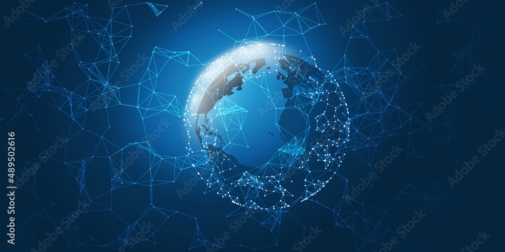 Poster abstract dark blue futuristic 3d global networks concept with globe - abstract polygonal digital con