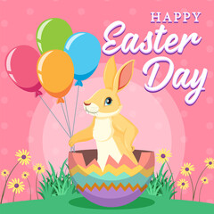 Happy Easter design with bunny in egg