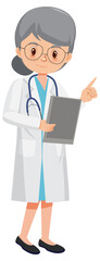 A female doctor cartoon character on white background