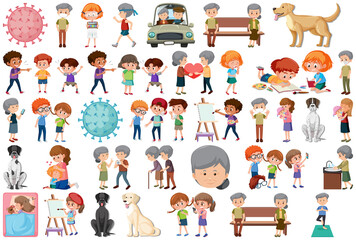 Set of different activities people in cartoon style