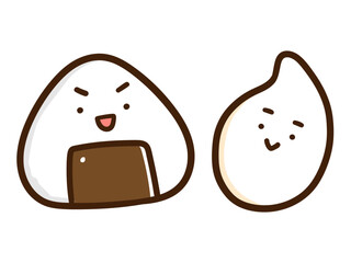 おにぎりとお米のかわいいキャラクターの手書き風イラストセット