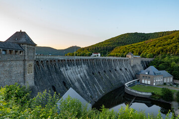 Edersee retaining wall in Germany. Renewable energy through hydropower