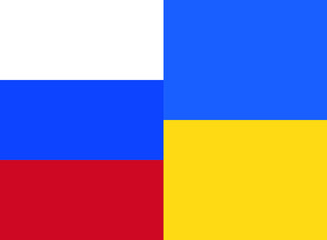 Russia and Ukraine flags background. Concept of resistance. Stop war between Russia and Ukraine. Creative concept. Solidarity concept.