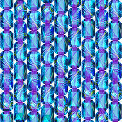 Seamless pattern - green and violet . With gems or mineral stone rhinestones, on white background with violet strip. Perfect for textile, wallpapers, postcards, greeting cards