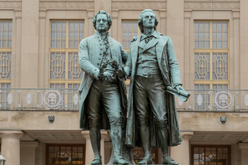 Monument of the famous german poet Goethe and Schiller in Weimar, Germany