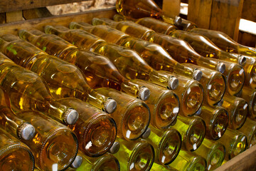 Sparkling wine production by traditional method in underground cellars in Vienna, Austria