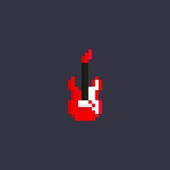 Obraz premium Pixel art guitar musical instrument item for game 8bit on background. 