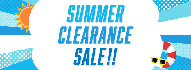 夏セール　バナーテンプレート　集中線とドットの水色フレーム（横長）