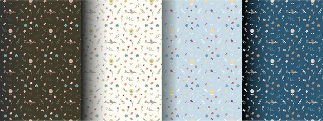 set of seamless spring patterns in different colors