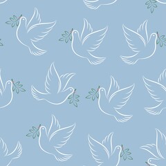 Dove of peace. Seamless pattern. Vector illustration.