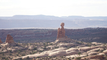 Sandstone rock formations in the Arches National Park near Moab, Utah.