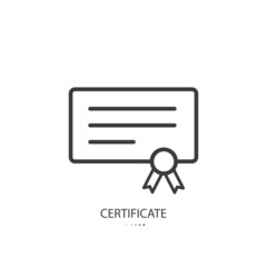 Black line icon of certificate isolated on white background. Vector illustration.