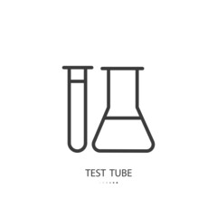 Black line icon of test tube isolated on white background. Vector illustration.