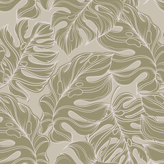 Elegant and exotic Tropical Leaves print, seamless pattern, endless repeat tiles