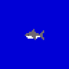 Shark pixel art. Marine predator 8 bit. graphics old game