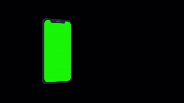 Smartphone phone with blank green screen. with Alpha Channel prores 4444 transparent background