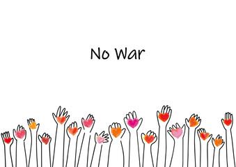 NO WAR and hands with hearts line simple illustration