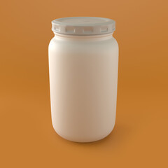White Flat Color Glass Jar in Orange Background, 3d Rendering