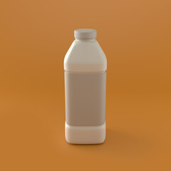 Plastic Milk and Juice Container in Orange Background, 3d Rendering