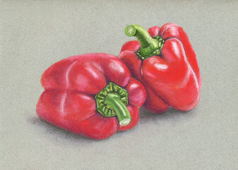 Soft pastel drawing of red bell peppers