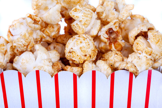 Popcorn with striped box close up