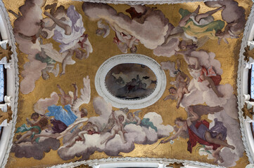 Venezia.Soffitto del Campanile della chiesa dei Carmini, decorato da Ricci Sebastiano. La Gloria del Carmelo