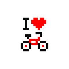 Fototapeta premium I love bicycle pixel. 8 bit. bike. vector icon. heart.