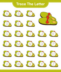 Trace the letter. Tracing letter alphabet with Slippers. Educational children game, printable worksheet, vector illustration