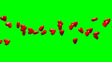 Red hearts on green chroma key background.
3D illustration for background.