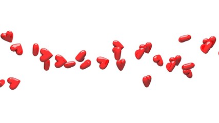 Red hearts on white background.
3D illustration for background.
