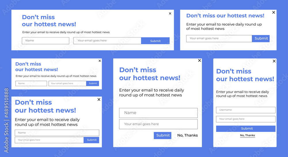 Poster set of email subscribe newsletter pop up template design. submit form for website email letter banne