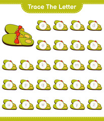 Trace the letter. Tracing letter alphabet with Slippers. Educational children game, printable worksheet, vector illustration