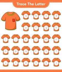 Trace the letter. Tracing letter alphabet with T-shirt. Educational children game, printable worksheet, vector illustration