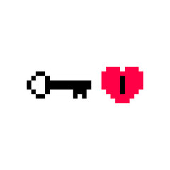 Obraz premium Pixel art key illustration. Vector pixel key from heart in pixelated mosaic retro game style. 8 bit vintage decor for valentine day. Pixel heart key isolated icon on white background.